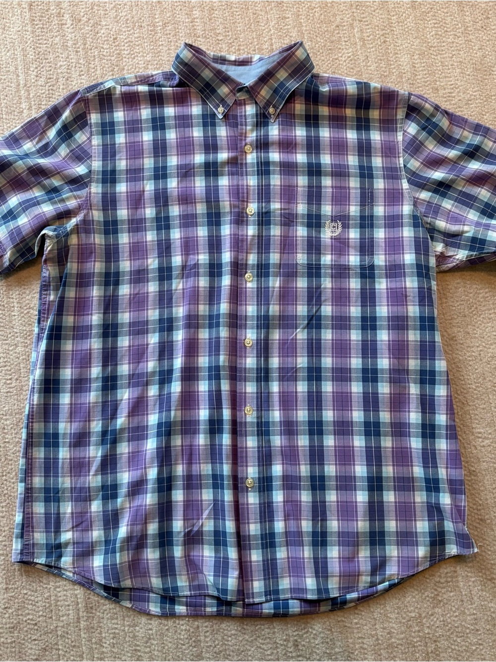 Chaps Purple and Blue Plaid Button-Down Shirt